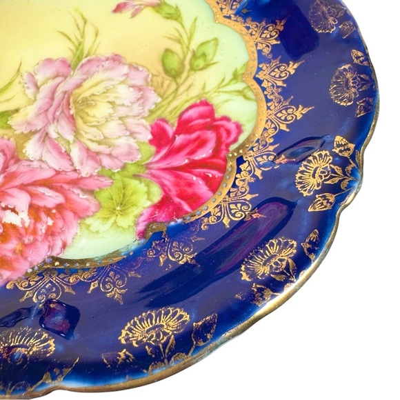 Set of 4 VINTAGE Floral Cobalt  Gold Accented Bavarian Porcelain Salad Plates - Picture 3 of 5